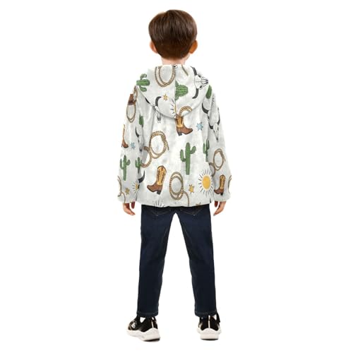 Western Themed Pattern Boot Toddler Fleece Jacket Girl Boys Hooded Fleece Jacket Coat Warm Outwear Zip-up 3-10T4