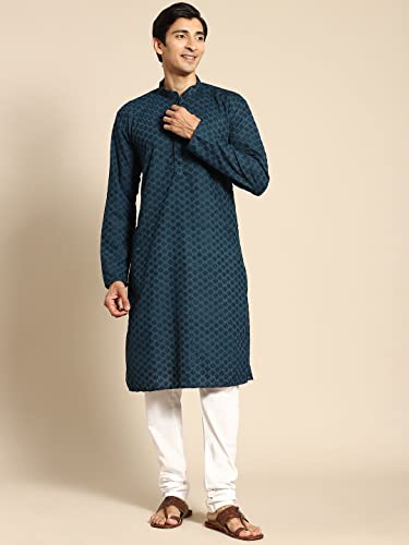 Image of Rajubhai Hargovindas Men Pure Cotton Chikankari Embroidered Straight Kurta