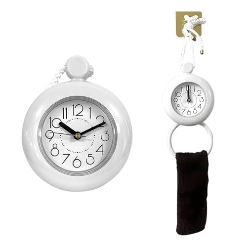 Restynic Waterproof Dual-Purpose Hanging & Standing Shower Clock, 4.72" Round Quartz with Silent Motion, for Bath/Kitchen (Requires 1 AA Battery, Not Included)