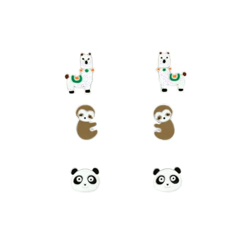 925 Sterling Silver Set of 3 Pairs Children's Cute Animal Stud Earrings