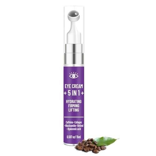 5-in-1 Caffeine Eye Cream for Dark Circles & Puffiness–with Caffeine, Collagen, Niacinamide, Retinol & Hyaluronic Acid–Anti-Aging, Firming, Hydrating & Revitalizing Eye Cream for Men & Women, 0.5 oz