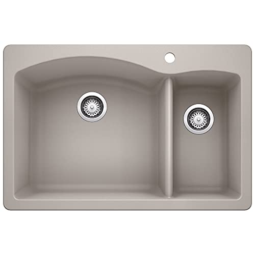 BLANCO, Cinder 441464 Diamond Silgranit 70/30 Double Bowl Drop-In or Undermount Kitchen Sink, 33