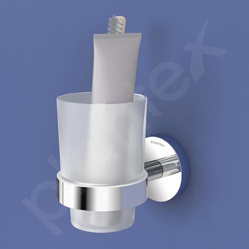 Image of Plantex Smero Pure Brass Toothbrush and Paste Holder /Tumbler Holder /Toothpaste Holder /Bathroom Accessories - Circle (Chrome)