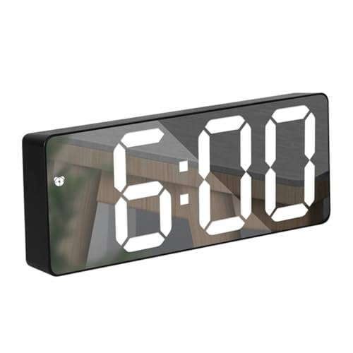 YUGSHNKFC Reloj despertador digital LED de moda con pantalla de espejo, fecha, temperatura y función de repetición de alarma, 2 fuentes de alimentación