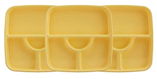 Image of Signoraware BPA Free Plastic Square Serving Thali Set | Microwave Safe | Plates with Compartment | Unbreakable | Ideal for Birthday Parties, Celeberations & Puja Events (600ml | Set of 3 | Yellow)
