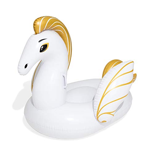Bestway 41121 - Luxury Pegaso Hinchable 159X109 Cm Blanco Y Dorado Con Asas Agarraderas Y Válvula De Fácil Inflado Y Desinflado Para Niños Y Niñas Mayores De 3 Años