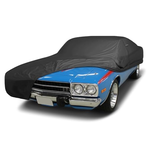 Image of iCarCover Premium Custom Car Cover for 1973-1975 Plymouth Roadrunner Heavy Duty Waterproof All Weather Rain Snow UV Sun Protector Custom Fit Full Exterior Indoor Outdoor Protection Car Cover (Black)
