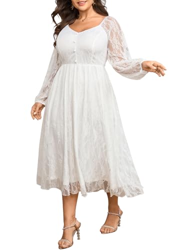 SCOMCHIC Womens Plus Size Cocktail Dress Wedding Guest Lace Long