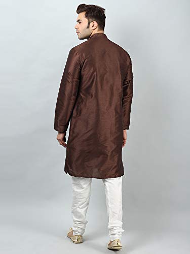 Image of Uri and MacKenzie Banarasi Dupion Silk Solid Kurta Churidar Pyjama Set for Men