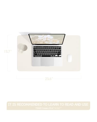 Image of YSAGi Non-Slip Leather Desk Pad, Desk Matt for Desktop, Waterproof Laptop Computer Keyboard Mat, Table Protector Blotter Mat, Large Mouse Pad for Office /Work /Home /Decor(Cream, 23.6 inch x 13.7 inch)