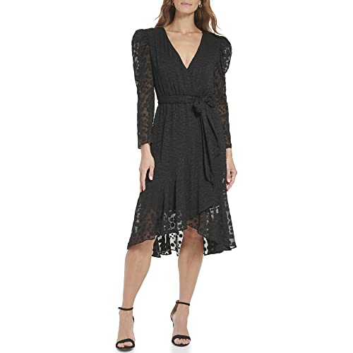 Image of Tommy Hilfiger Adaptive Women's Midi Long Sleeve Faux Wrap Chiffon Dress