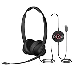 Cyber Acoustics USB-C Wired Headset with Microphone for PC (AC-304C), Wired Headset with Noise Cancelling Mic for Work, Calls & Remote Meetings, Black