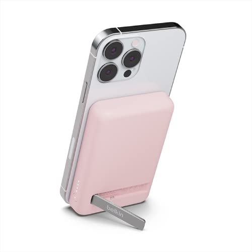 Belkin Portable Charger, Wireless Power Bank 5000 mAh MagSafe Charger 7.5W, Built-in Pop-up Kickstand - iPhone 17, Air, Pro, Pro Max, iPhone 16, AirPods, Apple Watch, Google Pixel 10, etc. - Pink by Belkin - Used condition - US$23.98