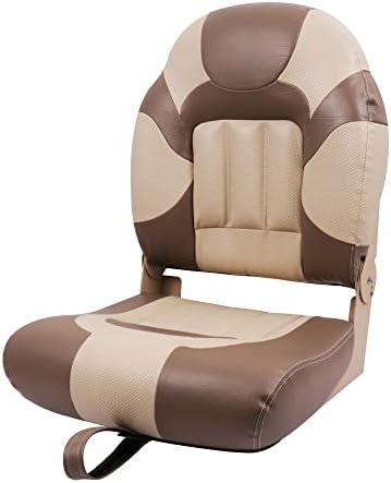 Deckpro Deluxe High Back Boat Seat, Fold-Down Fishing Boat Seat Tan/Sand