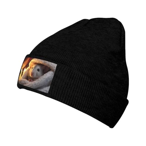 MDATT Gorro de conejillo de indias para hombres y mujeres, sombreros de invierno para mujeres y hombres, gorro de punto unisex suave y cálido, Negro, Talla única