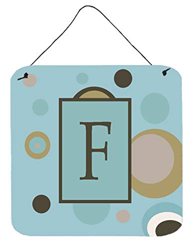 Caroline's Treasures CJ1013-FDS66 Letter F Initial Monogram - Blue Dots Wall or Door Hanging Prints Aluminum Metal Sign Kitchen Wall Bar Bathroom Plaque Home Decor, 6x6, Multicolor