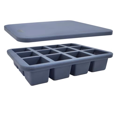 Image of OGGI Silicone Ice Cube Tray with Lid, Makes 12 Easy Release 1 Inch Square Ice Cubes, BPA-Free Ice Cube Mold with Lid, Stackable Freezer Tray for Cocktails, Whiskey & Everyday Drinks