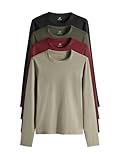 tee shirt cotele noir Des essentiels adorables THE SET Femme T-Shirt côtelé à Manches Longues, Lot de 4 Black/Berry/Khaki/Neutral S