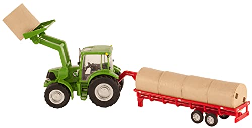 Big Country Toys Tractor & Implements, 1:20 Scale, Toy Tractor With Hay Bale And Bucket Attachment, Working Doors, Green, Ages 3 And Up #TOP4