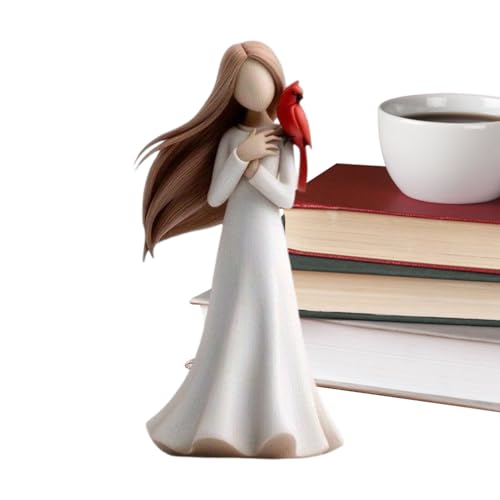 Genérico Statuetta di angelo - Figure di angelo in resina con rosso - statuetta di souvenir per casa, interni, camera da, scrivania, mensola, mensola e donne