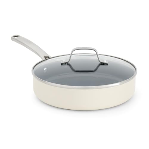 Calphalon Ceramic Nonstick 3 Quart Saute Pan with Lid Easy Cleanup Ceramic Pan for Sauteing Searing PFAS-Free Cookware Dishwasher Safe Metal Utensil Safe Flour