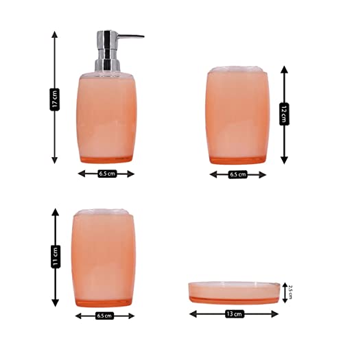 Image of Kookee Acrylic Bathroom Set - Stylish 4 Piece Bath Accessories Kit with Soap Dispenser, Toothbrush Holder, Tumbler & Soap Dish - Modern & Designer Decor for Home & Guest Bathrooms (8332)