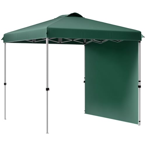 Outsunny Carpa Plegable 2,5x2,5 m Cenador de Jardín con 1 Pared Lateral Altura Ajustable en 3 Niveles Anti UV Impermeable y Bolsa de Arena Gazebo para Exterior Camping Fiestas Verde