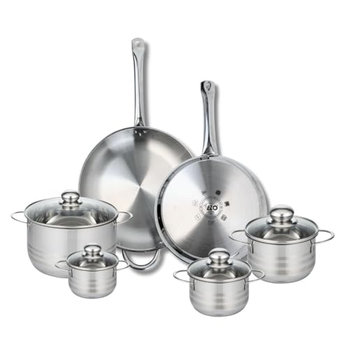 ELO 9883950 Elo Profi Brillant, acero inoxidable, inducción, 6 piezas, juego de 2 sartenes de cocina 28 y 32 cm y 4 ollas 12, 14, 16 y 20 cm