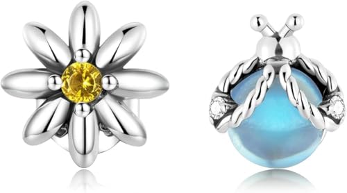 Boucles d'oreilles asymétriques marguerite coccinelle argent 925 tendance printemps pour femme