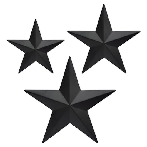 COOZZYHUOR 6912 Metal Barn Star Wall Decor Texas Stars Art Rustic Vintage Western Country Farmhouse Home Indoor or Outdoor Decoration Set of 3Black
