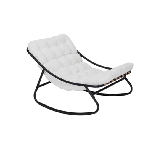 Rebecca Mobili Sillón balancín grande, silla relax de exterior, gris blanco, acero poliéster, para interior o exterior, cojín acolchado alto – Medidas 74 x 78 x 101 cm – Art. RE7180