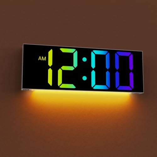 Image of JALL 12 inch Large Digital Wall Clock, Big LED Number Dispaly, RGB Colors, DST, Night Light for Classroom Living Room Bedroom Mounted Birthday Xmas Gift for Senior, Mem Womem (A White Shell, 12 inches)