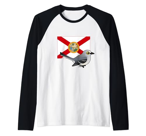 State Birdorable of Florida: Northern Mockingbird Cute Bird Raglan Baseball Tee