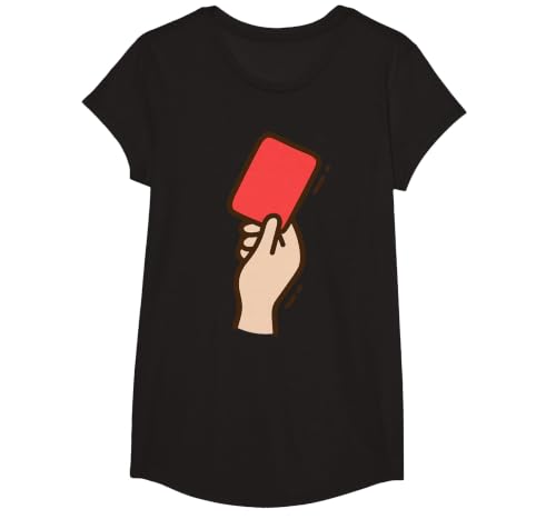 Funny Red Football Card T-Shirt, Girls, Black, Small