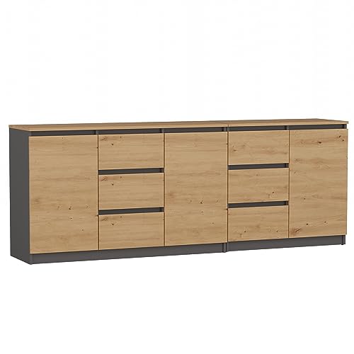 CDF modernes Kommodenset Costa (3 Türen, 6 Schubladen) | Farbe: Eiche anthrazit Artisan | Schrank für Dokumente, Kleinteile | Ideal für Wohnzimmer, Schlafzimmer, Kinder-, Jugendzimmer und Büro