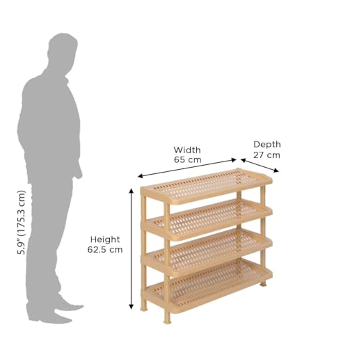Image of Nilkamal Multipurpose Rack for Book Shelve | Shoes Storage Rack | for Home Shoe Stand|Kitchen Rack (Marble Beige, 4 Shelves)
