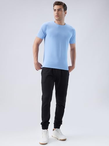 Image of Park Avenue Men Reguler Fit Na Pattern Polyester Elastane Blend Round Neck Half Sleeve Loungewear T-Shirt Blue