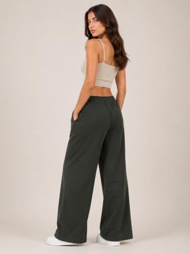 Image of Women's Cotton Wide Leg Track Pants | High Waist Palazzo Trousers with Elastic Drawstring