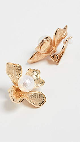 Kenneth Jay Lane Satin Gold Flower Clip-On Earrings (Pearl Center)4