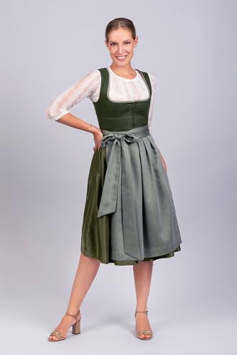 Edelnice Trachtenmode Midi Dirndl Anni aus Leinen Grün inkl. Dirndlschürze Gr. 32-54 (38)