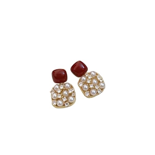 Red Resin Ball Stud Earrings for Women Minimalist Retro Vintage Style Fashion Jewelry Lightweight Elegant Statement Ear Studs with Sparkle Finish