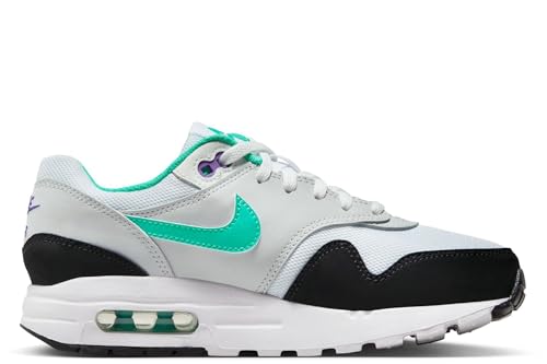 Air Max 1 Big Kids' Shoes (DZ3307-114, White/Pure Platinum/Court Purple/Hyper Jade) Size 5.52