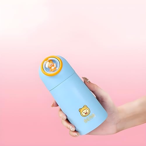 Image of Barebeauty Creative Cartoon Printed Glass Water Bottle for Boys & Girls | Double Layer Inner Glass Outer Plastic | Cute Animal Design Leak-Proof Insulated Flask for Kids 360 ML