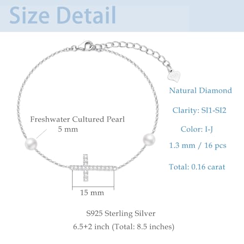 Sterling Silver 0.15 carat Natural Diamond Cross Bracelet for Women, Christian Jewelry Gifts for Her, 6.5-8.5 Inches3