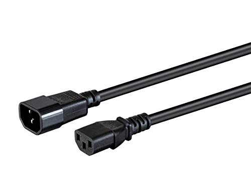 Monoprice Heavy Duty Extension Cord - 2 Feet - Black | IEC 60320 C14 to IEC 60320 C13, 14AWG, 15A, SJT, 100-250V
