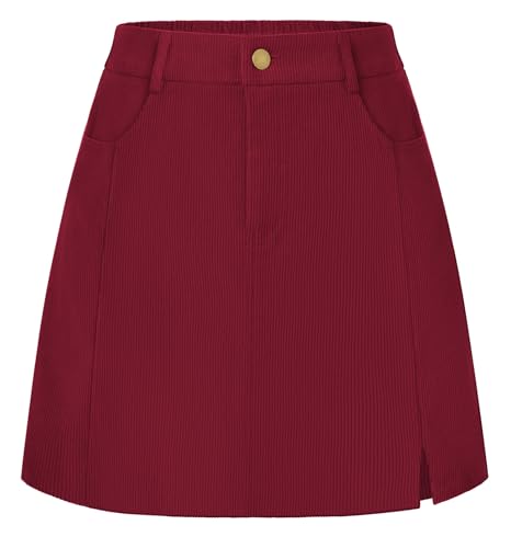 Belle Poque Women Corduroy Mini Skirt with Pockets Classic A-Line Fall Winter Basic Short Skirts