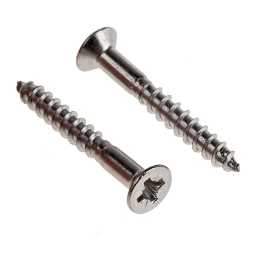 Nuts About Bolts No.10 x 1.1/4" (5mm x 30mm) Pozi Countersunk Wood Screws Rust-Proof A2 Stainless Steel, for Floorboards, Wood Fences, DIY Furniture & Repairs - Pack of 25