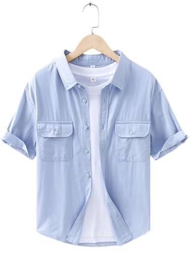 Chemise de travail japonaise pour homme en coton ample à double poches - 3