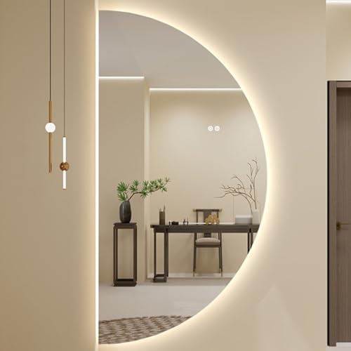 Dimmable LED Bathroom Mirror, Anti-Fog Semicircle Vanity Mirror - Large Half Moon Wall Mirror in 3 Colors - Stylish Irregular Design for Modern Bathrooms