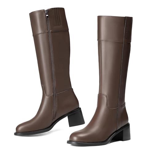Image of Reitoye Knee High Boots Women Platform Chunky Block Heel Zipper Tall Boots | PU leather low heel boots with slip-resistant rubber sole, breathable lining, all-day comfort for daily, wedding and party.